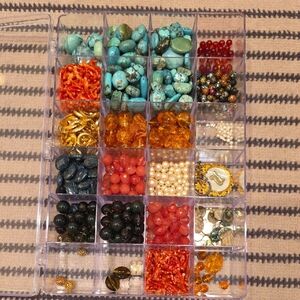 Clear Compartment Organizer Box, With Beads.